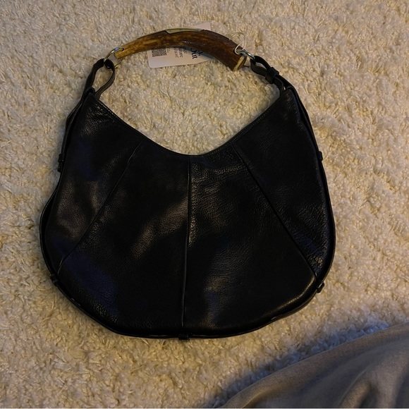 Vintage YSL Mombasa Black Leather Hobo Bag w Deer Horn Handle –Rare Shoulder Bag - Picture 3 of 13